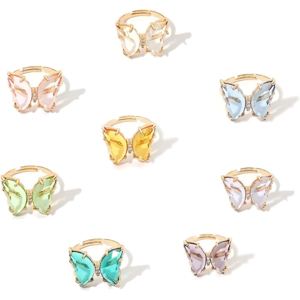 Sommerfugl Ringe Akryl Krystal Ringe Farverige Vintage Søde Ringe Smykker Til pige Kvinder Teenagere
