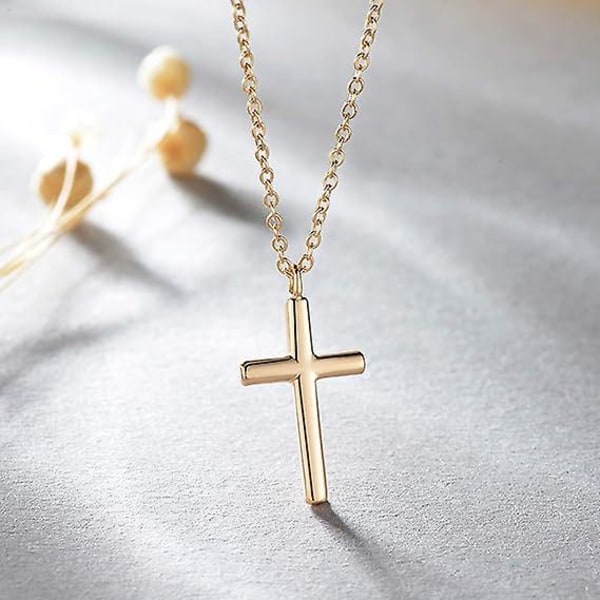 Kors Halsband Tro Pendant 14K Pläterad Delikat Kedja Minimalistisk Enkel Liten Gud Herrens Bön Religiösa Smycken Present