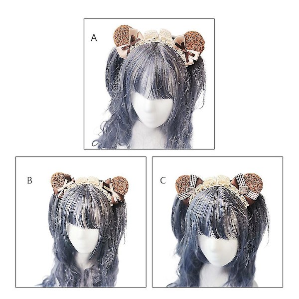 Cosplay Kawaii Karvainen Eläin Karhun Korvat Pääpanta Söpö Lolita Pitsi Jousi Hiushuivi