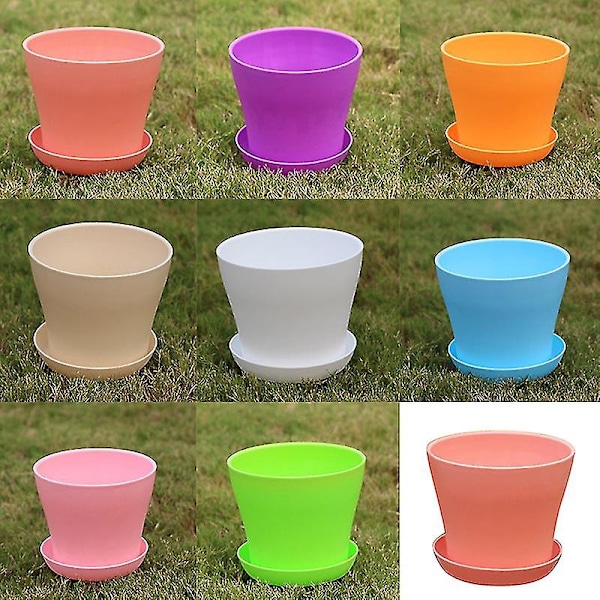 Krukväxter i harts, inomhus och utomhus, plastblomkruka, blomkruka med pall, L, aprikos