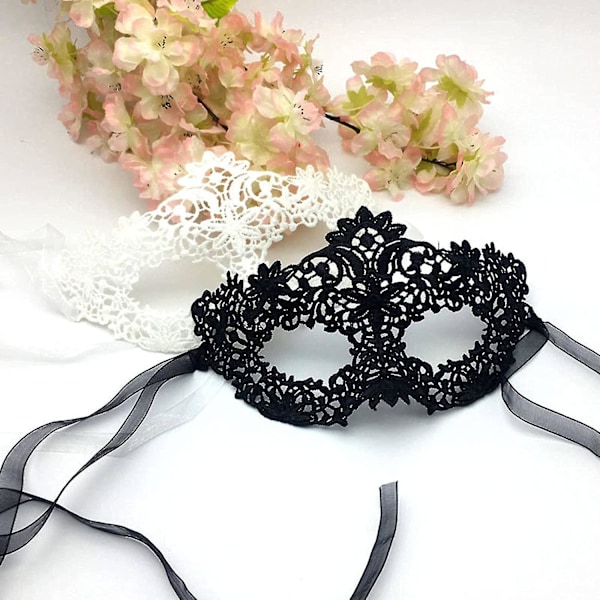 Maskerade Sort Blondermaske Halv Ansigt Sexy Hvid Øjenmaske Halloween Kostumefest