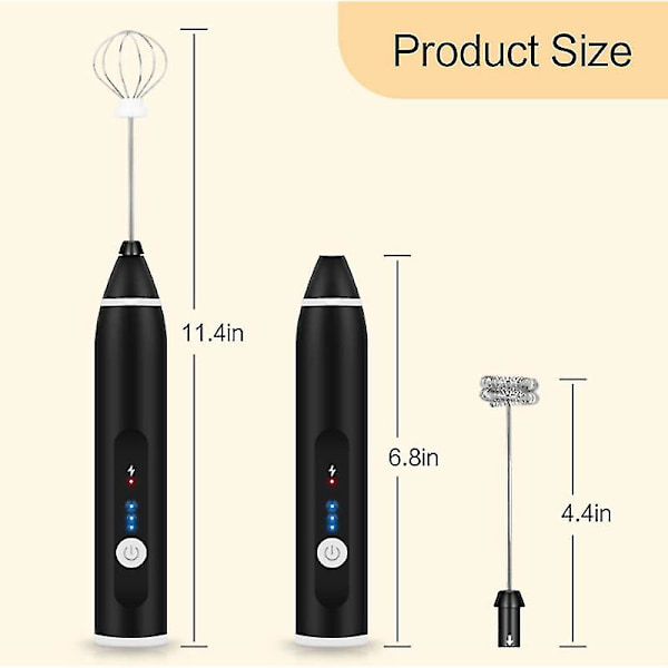 Elektrisk melkeskummer USB-oppladbar, visp, skummer, svart