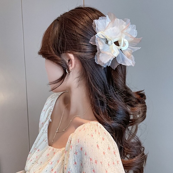 Bred veckad organza pannband vit
