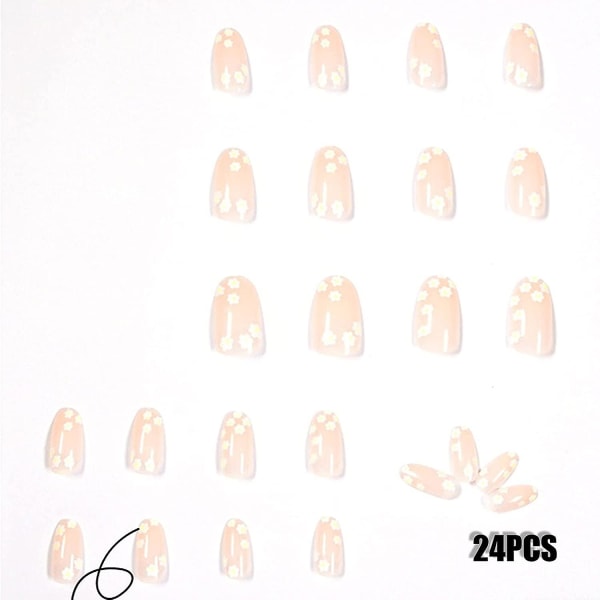 24 kpl Press On Nails Lyhyet, tekokynnet tekojalokivipuikko kynsille, pyörteiset tekokynnet, kiiltävät akryylikynnet naisille ja tytöille (tyyli 5)