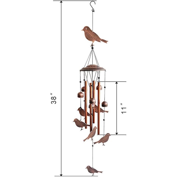 Fågelvindspel - 4 ihåliga aluminiumrör - Vindklockor och fåglar - Vindspel med S-krok för inomhus och utomhus