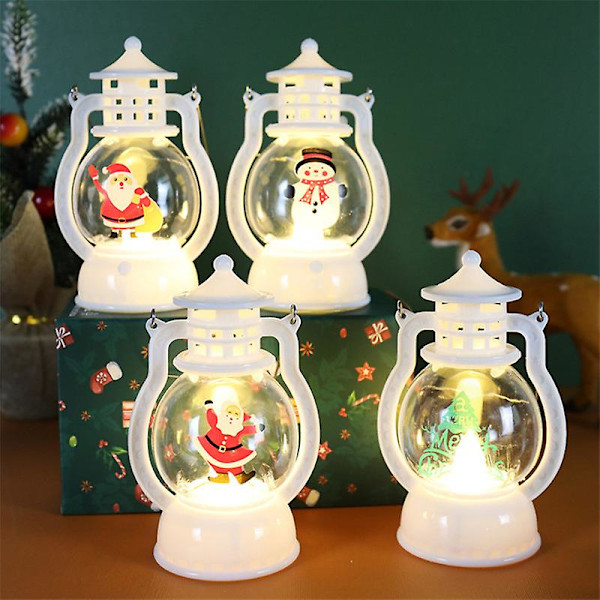 Jouluvalostettu vesilyhty, 4 kpl Mini pyöriviä kimaltelevia lumipalloja, Retro valostettu joulu lumipalloja Joulupukki, Joulukoristelamppu pyörivä