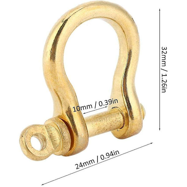2 st justerbara spännen med klämma, 10 mm schackel D-armband i ren mässing skruvstift ankarschackel bågschackel nyckelringkrok