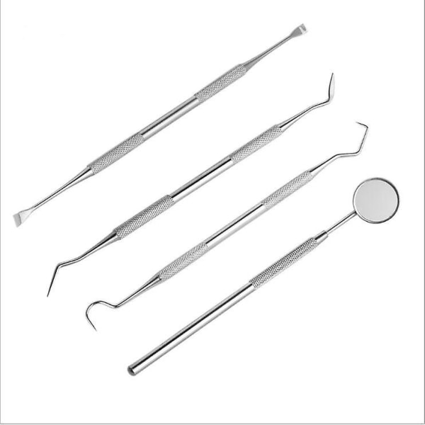 4 set, tandstensborttagare av rostfritt stål, tandläkarinstrument, set för rengöringsplack, tandsond, skalare, munspegel
