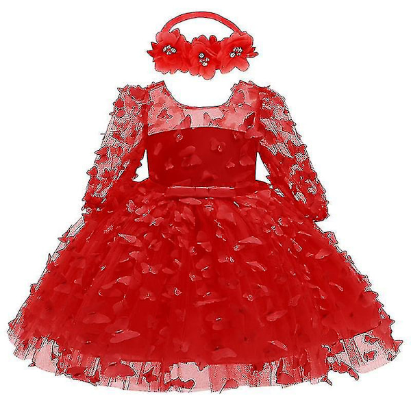 Toddler Girls Sleeveless Dresses 3d Butterfly Tulle Princess Dress（100Y，Red）