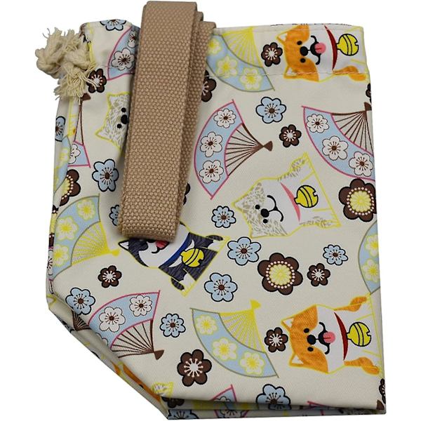 Mini lounaslaukku pussi uudelleenkäytettävä pieni söpö lounaslaukku narulla sopii tytöille naisille koira beige