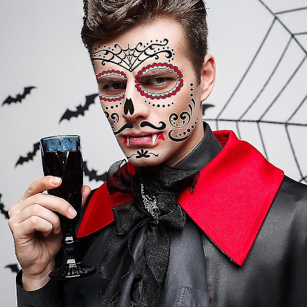 8 st Halloween Roliga Ansikts Tatueringsdekaler Kreativa Skräck Tillfälliga Makeup Dans Dödsanda Ansiktsdekaler (N5)