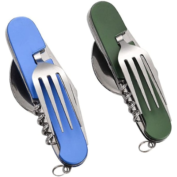 2 Pcs Folding Cutlery, 6 In 1 Folding Cutlery Camping Travel Hiking Picnic