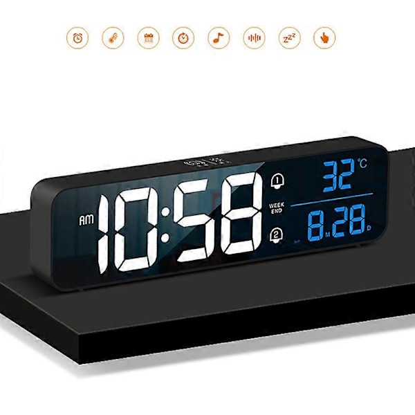 Digital LED Stora Skärm Väckarklocka med USB/Batteridriven Spegeldesign (Vit)