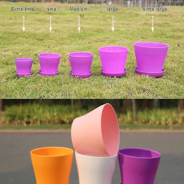 Harpiks Blomsterpotter Hjem Utendørs Plast Blomster Barnehage Potte Planter Blomsterpotte Med Pall, L, Aprikos