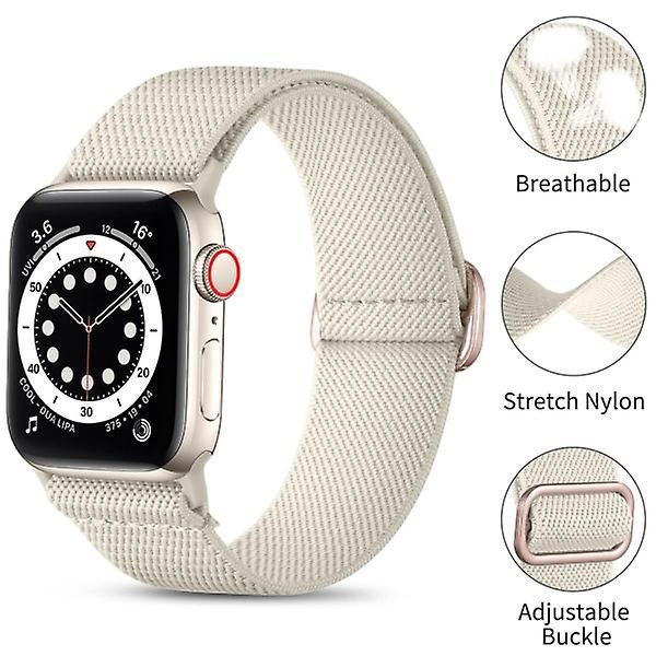 Justerbar stretchig nylonflätad sportrem för iWatch SE Series 8/7/6/5/4/3/2/1, 38mm/40mm/41mm, Starlight