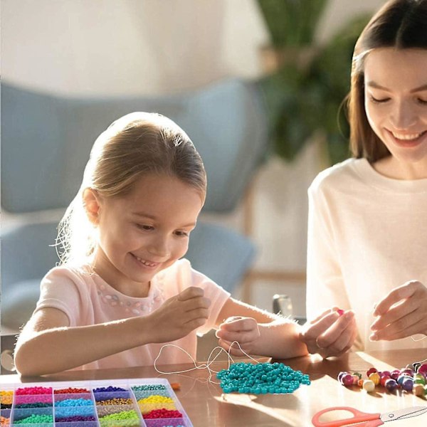 Mini Glasfrøperler til Armbånd Smykkefremstilling og Håndværk med Elastisk Snøre, Saks og Opbevaringsboks, 2mm, 24 Farver