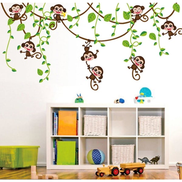 Søde aber klatretræer vinstokke vægklistermærker, aftagelige børnehave klistermærker Vægmalerier