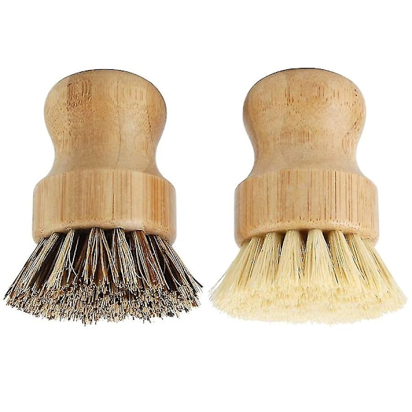 Bamboo Dish Scrub Brushes, Kitchen Wooden Cleaning Scrubbers For Washing Cast Iron Pan/Pot, Natural Sisal Bristles