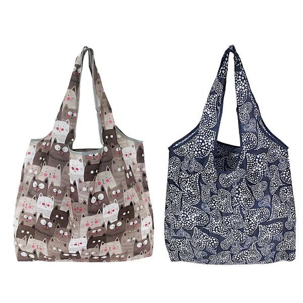 2 stk./pakke Foldbar indkøbspose Genanvendelige Eco poser Til grøntsager Dagligvarepakke Kvinders Shopper taske Store håndtasker Tote tasker Lommepose