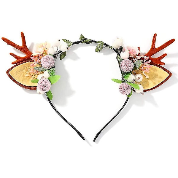 Julhuvudband Blommor Hjorthorn Huvudband Älg Rådjur Djur Horn Huvudbonad Håraccessoar Halloween Håraccessoarer