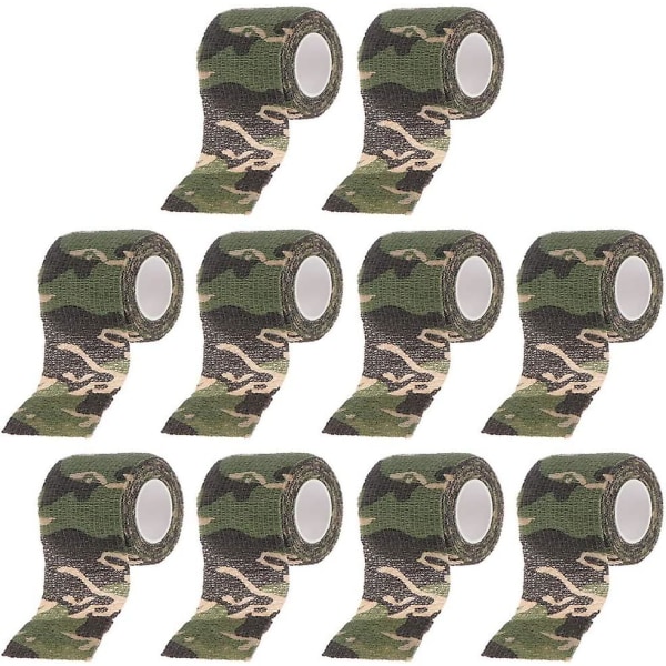 10 stk. Camouflage Tape Selvhæftende Bandager Udendørs Elastisk Stof Beskyttende Camo Tape til Militær Jagt