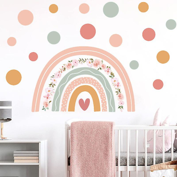 Regnbåge Väggdekaler Bohemian Prickar Väggdekaler Rosa Blomma Väggdekal för Baby Flickrum Barn Kammare Hem Väggdekor