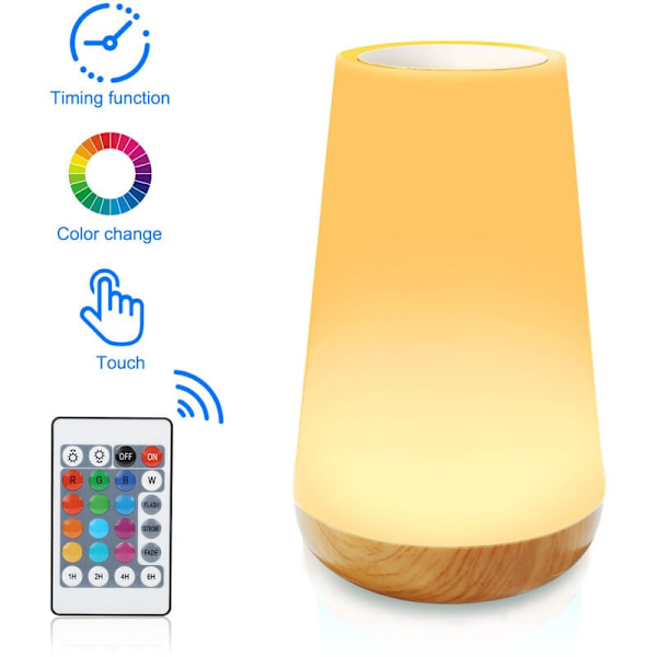 LED-touchlampa för sovrum, vardagsrum, kontor, sänglampa med färgförändrande RGB-sensor, USB-laddningsport