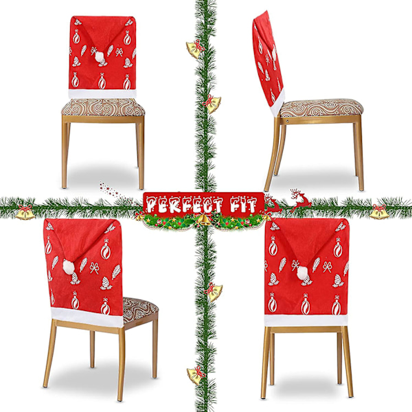 4-pack Stora Julstolsöverdrag, Mjuka Tomteluvor Stolsöverdrag, Julmatstolsöverdrag, Julstolsöverdrag för Hem, Kök, Matrum Dekoration