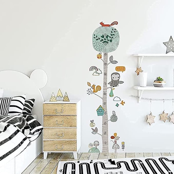 TREE MEASURE BAR wallstickers børneværelse (39x133 cm) I dekorative klistermærker børns vækstdiagram dyr ugle skov I wallsticker til baby dreng pige