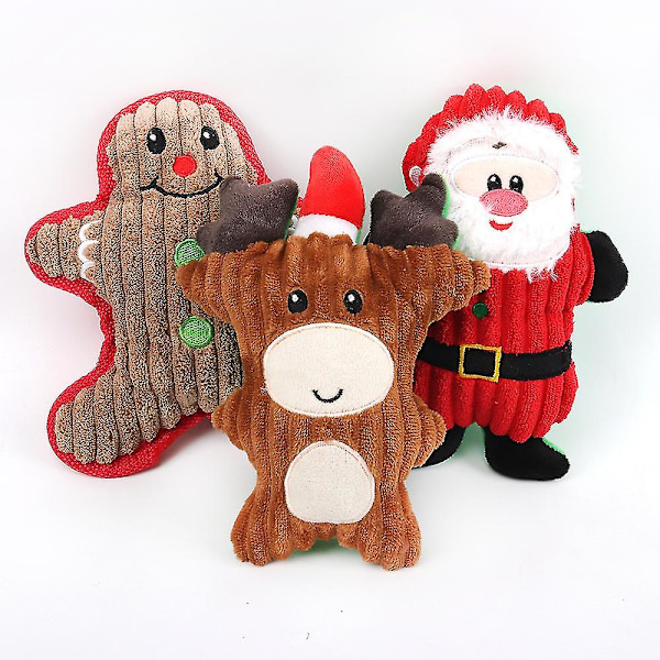 Jule-Plush Interaktive Hunde-Kvæk-Legetøj Julegave Til Lille Mellemstor Stor Kæledyr Inkluderet Ginger Man Reindeer Julemand-Julepynt (3 stk