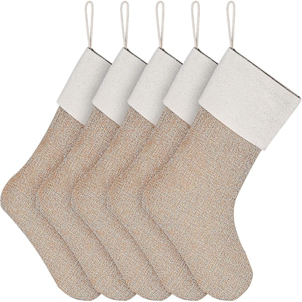 Burlap Christmas Stockings Xmas Fireplace Hanging Stockings Decoration Stockings For Christmas Decoration Diy Craft (flaxen, 5)