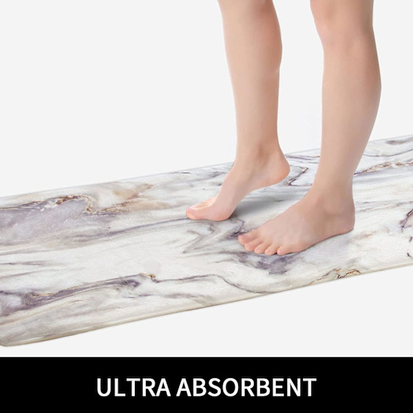 Dekorativ grå badrumsmatta, vattenabsorberande minnesskum badmatta, halkfri marmor dörrmatta, mjuk badrumsmatta för dusch och skuggbadkar, Mac