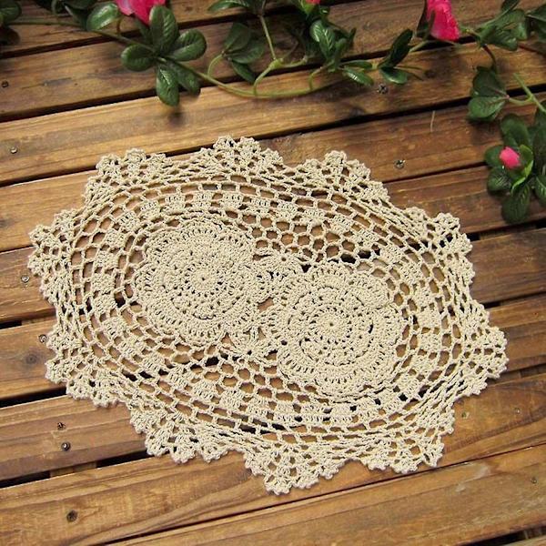 Håndlavede Hæklet Blonder Servietter Bomuld Blonder Dug, Pakke Med 4, Oval Form, 10 X 14 Tommer