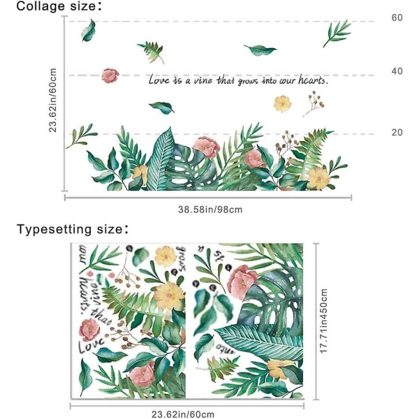Trooppinen seinätarra kasvit kukat lehti palmu, irrotettavat vihreät lehdet suuret seinätarrat koristeelliset seinätarrat, seinäkoristelu oviin B