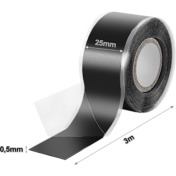 2x 3m Självsmältande (självförseglande) Silikontejp, Isoleringstejp Och Tätningstejp (vatten, luft), 25 Mm Bred, Svart