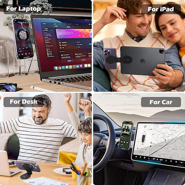 MagSafe Magnetisk Laptop Telefonhållare, 360° Rotationsbar Biltripod Telefonhållare Stativ Handsfree Vikbar Ultratunn (Svart)