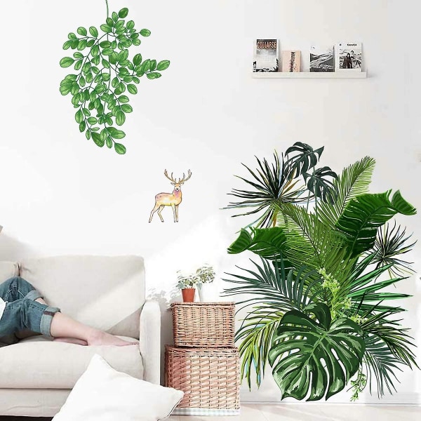 Gör-det-själv-väggdekal Tropisk växtblad Palmträd Väggdekal Vattentät Avtagbar sovrumsdörr Vägg Fönsterdekoration Vardagsrum (grön)