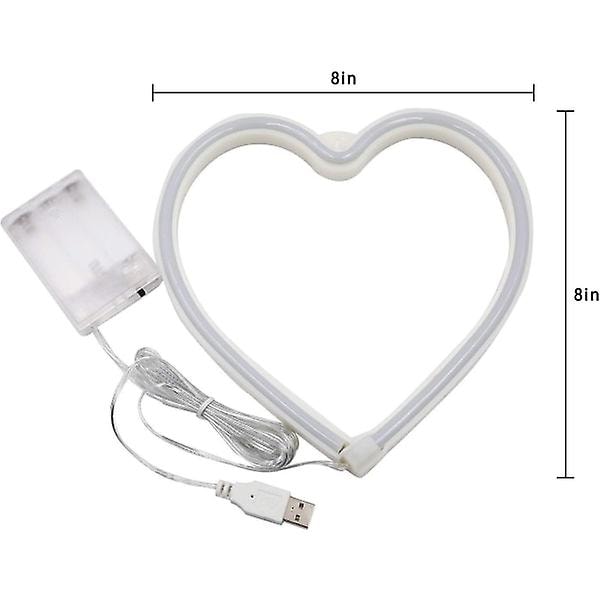 Rosa Hjärta Neon Skylt, LED Neon Ljus Batteridriven eller USB-Driven Dekorationslampa, Bord- och Väggdekoration