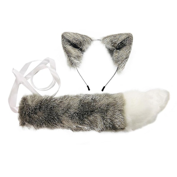 Faux Fur Kitten Wolf Ears Headband Long Tail Set Candy Color Anime Dress Up Animal Cosplay Costume Halloween Party Props