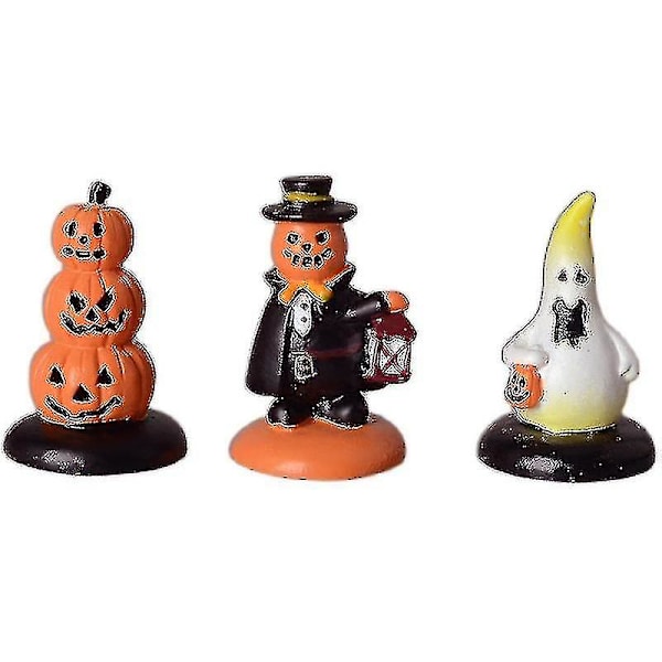 Halloween-figurer i miniatyrformat, pumpa, dekorationer, prydnader, dockhustillbehör, Halloween-festpresenter, påfyllning till påsar (3 st, flerfärgade)