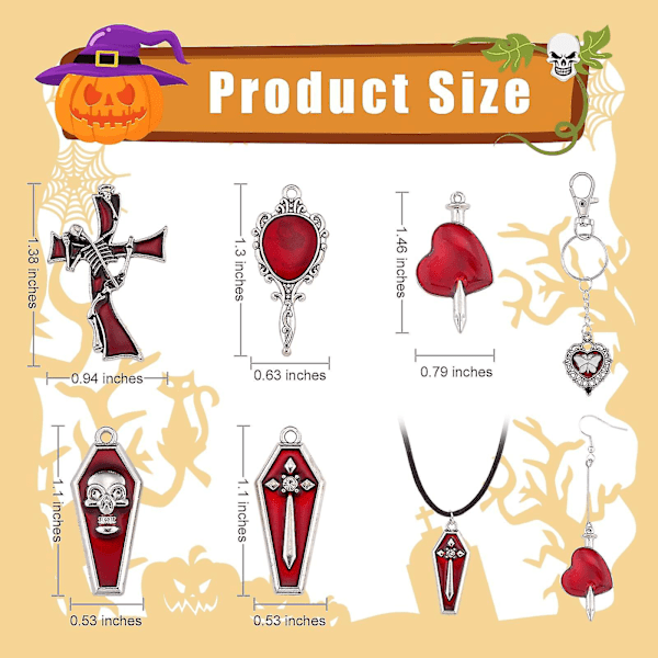 Emaljerade Halloween-berlocker, Halloween-korsberlocker, Halloween-legeringberlocker, för Halloween-dekorationer och smyckestillverkning