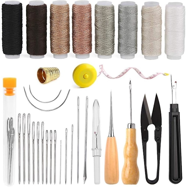 Upholstery Reparation Sömnad Kit med Sömnad Syl Söm Rivning Hand Sömnad Sömnad Nålar Sömnad Tråd Läder Hantverk Verktyg Kit
