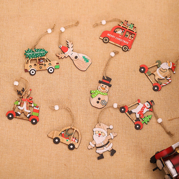 9 st/set Julkulor Unik Design Svårt att Bryta Trä God Jul Hängande Dekoration för Nyår (C)