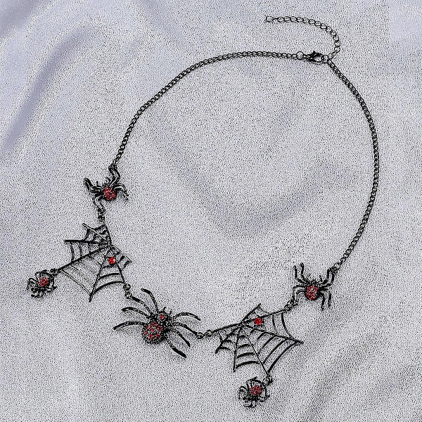 Personligt kort halsband med kragekedja, retro gotisk, överdrivet svart spindelnät, Halloween-gåva