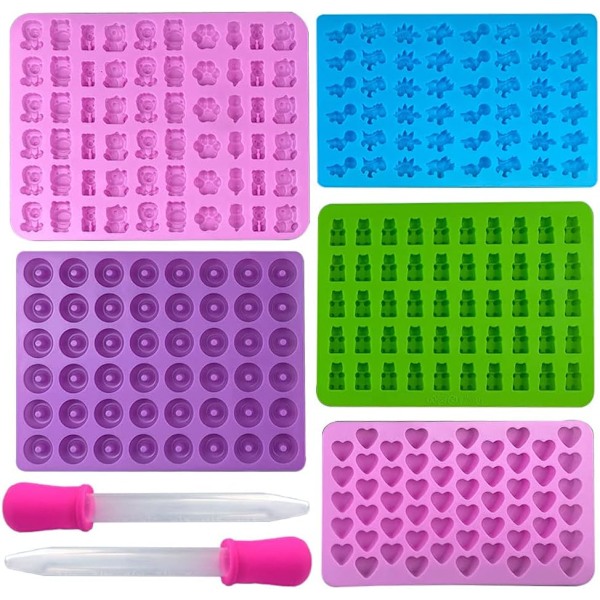 Gummibamseform, 5 stk. slikforme silikone med 2 pipetter, silikoneform gummibamser, slikform silikone til slik, gelé, chokolade