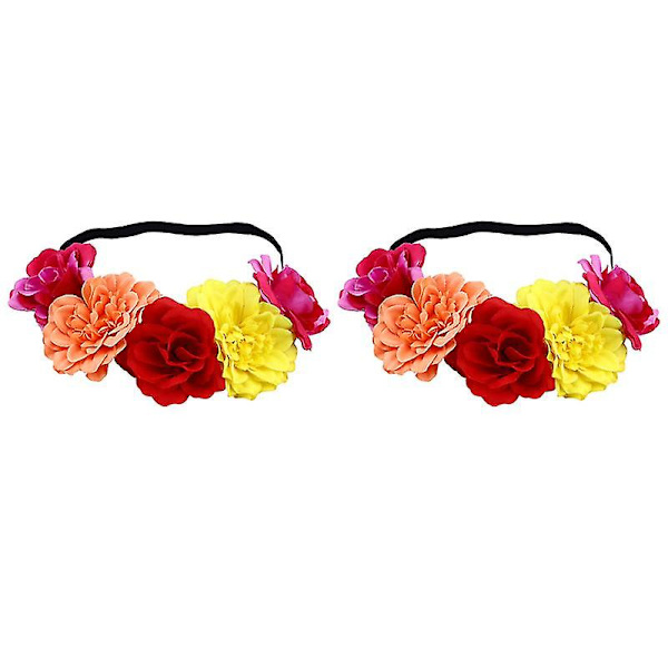 2 stk Fargerike Rose Blomster Hårbånd Morsomme Blomster Hodebånd Halloween Hodeplagg