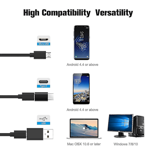 Type C -endoskooppi USB-tarkastuskameralla HD, 6 säädettävää LED-valoa