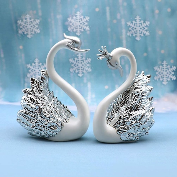 2-pack Crown Swan Plastfigur, Kakdekoration, Skrivbordsdekoration, Bilprydnad