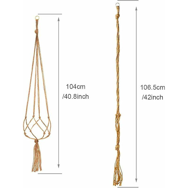 2 Pakker Macrame Planteophæng, Hængende Plantepotte, til Hængende Blomsterpotte Planteophæng Hængende Dekoration Balkon Hjem, 4 Reb Ben, 105cm