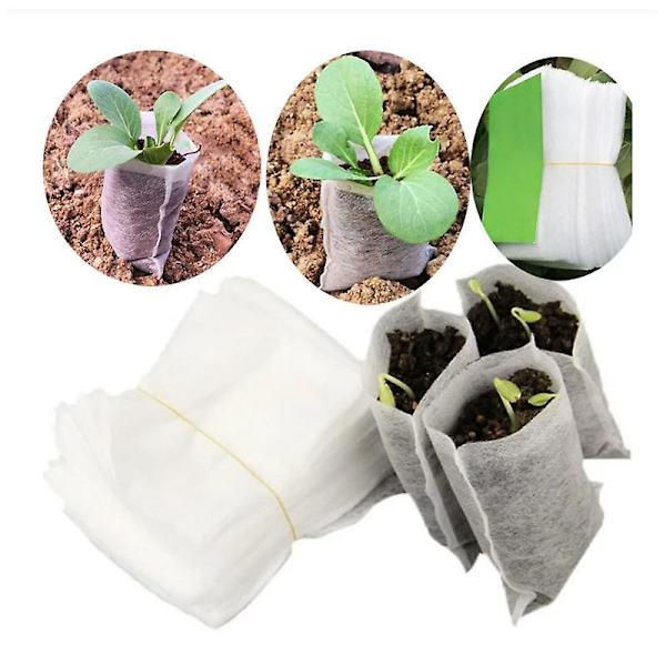 500 stk. planteposer i non-woven stof, bionedbrydelige planteposer i non-woven stof til planter, frøplanter, dyrkningsposer til tomater, blomster - Hvid - 8×10cm